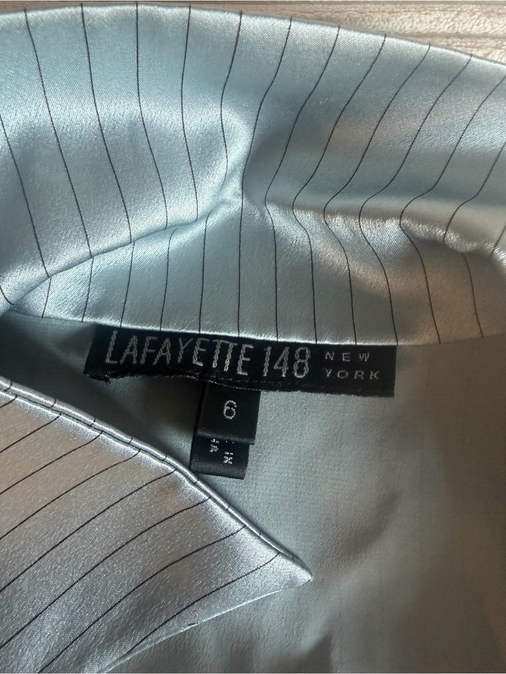 Lafayette 148 New York Silver Pinstripe Button-Front Shirt - Picture 3 of 5